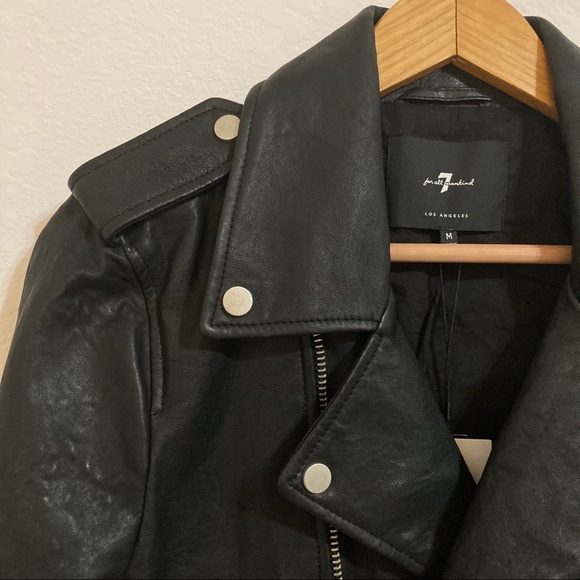 7 For All Mankind Black Leather Moto Jacket Size M - Picture 11 of 11